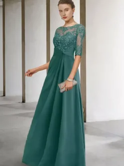 Robe de soirée pour la mère de la mariée col bijou sans manches robes d'invité en dentelle A-ligne pour mariage personnalisation gratuite