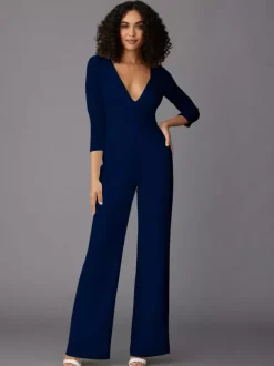 Robe de soirée pour mère de la mariée combinaison à manches longues et col en v robes d'invitées de mariage