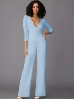 Robe de soirée pour mère de la mariée combinaison à manches longues et col en v robes d'invitées de mariage