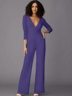 Robe de soirée pour mère de la mariée combinaison à manches longues et col en v robes d'invitées de mariage
