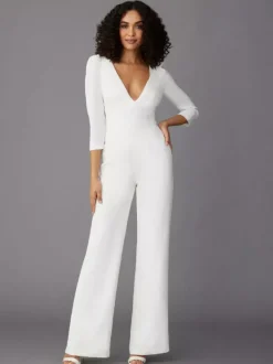 Robe de soirée pour mère de la mariée combinaison à manches longues et col en v robes d'invitées de mariage