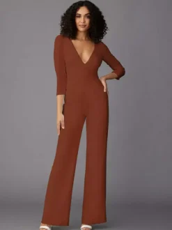 Robe de soirée pour mère de la mariée combinaison à manches longues et col en v robes d'invitées de mariage