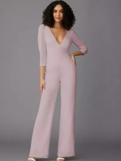 Robe de soirée pour mère de la mariée combinaison à manches longues et col en v robes d'invitées de mariage