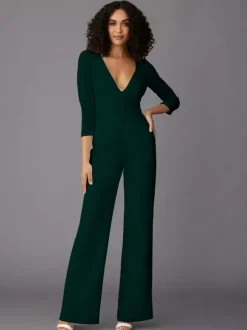 Robe de soirée pour mère de la mariée combinaison à manches longues et col en v robes d'invitées de mariage