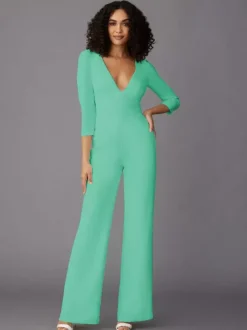 Robe de soirée pour mère de la mariée combinaison à manches longues et col en v robes d'invitées de mariage