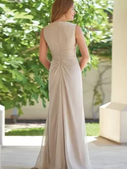 Robe de soirée pour mère de la mariée col en V sans manches fourreau plissé robes d'invitées pour mariage