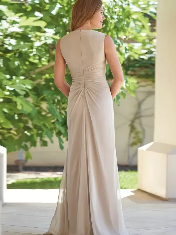 Robe de soirée pour mère de la mariée col en V sans manches fourreau plissé robes d'invitées pour mariage