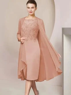 Robe de soirée pour mère de la mariée col bijou manches courtes A-ligne dentelle thé longueur robes d'invité pour mariage personnalisation gratuite