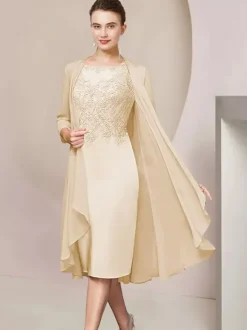 Robe de soirée pour mère de la mariée col bijou manches courtes A-ligne dentelle thé longueur robes d'invité pour mariage personnalisation gratuite