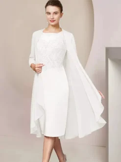Robe de soirée pour mère de la mariée col bijou manches courtes A-ligne dentelle thé longueur robes d'invité pour mariage personnalisation gratuite