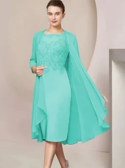 Robe de soirée pour mère de la mariée col bijou manches courtes A-ligne dentelle thé longueur robes d'invité pour mariage personnalisation gratuite