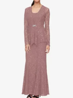 Robe de soirée pour mère de la mariée col en bijou manches longues sirène robes d'invitées de mariage en dentelle