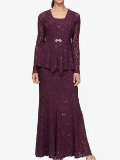 Robe de soirée pour mère de la mariée col en bijou manches longues sirène robes d'invitées de mariage en dentelle