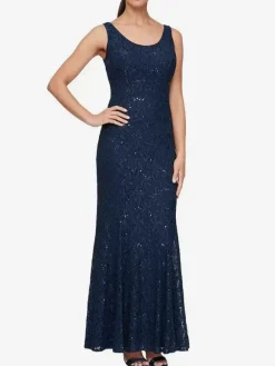 Robe de soirée pour mère de la mariée col en bijou manches longues sirène robes d'invitées de mariage en dentelle