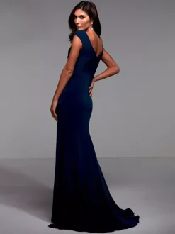 Robe de soirée pour mère de la mariée col en v manches courtes détails en dentelle robes d'invitées sirène pour mariage