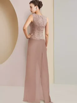 Robe de soirée pour mère de la mariée  col bijou  manches 3/4  deux pièces en dentelle  robes d'invitées de mariage