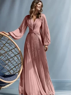 Robe de soirée pour mère de la mariée col en v manches longues ligne a plissée longueur au sol robes d'invitées pour mariage