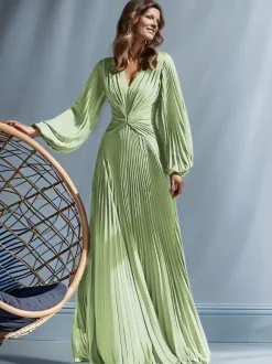 Robe de soirée pour mère de la mariée col en v manches longues ligne a plissée longueur au sol robes d'invitées pour mariage