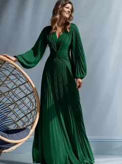 Robe de soirée pour mère de la mariée col en v manches longues ligne a plissée longueur au sol robes d'invitées pour mariage