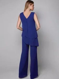 Robe de soirée pour mère de la mariée combinaison sans manches col en v longueur au sol robes d'invitées pour mariage