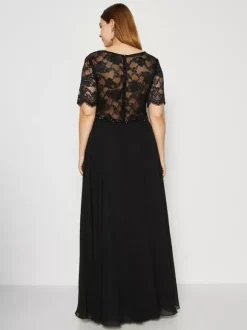 Robe de soirée pour mère de la mariée col bijou manches courtes ligne a robes d'invitées de mariage en dentelle