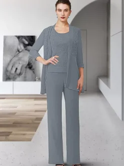 Robe de soirée pour mère de la mariée col bijou manches 3/4 gaine en dentelle longueur au sol robes d'invitées pour mariage