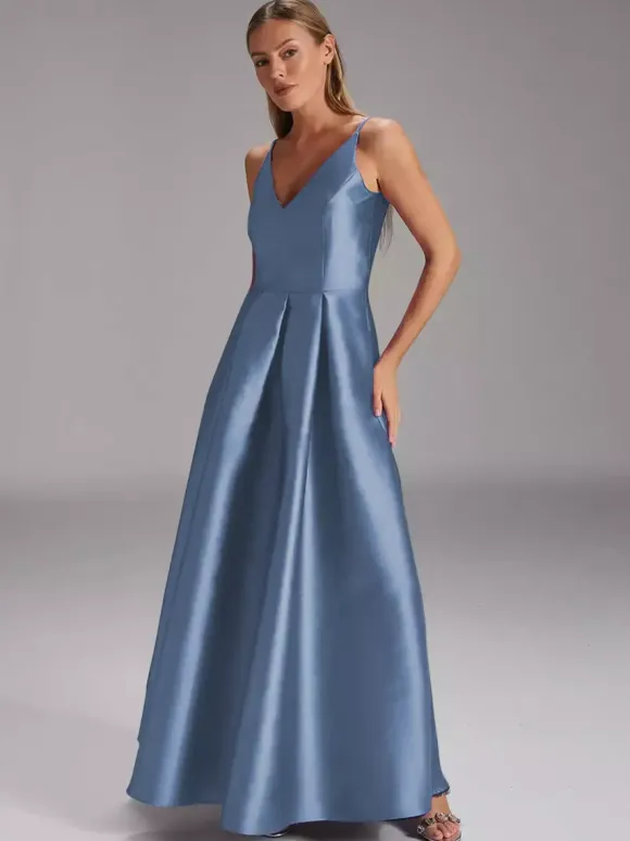 Robe de soirée pour mère de la mariée col en v sans manches robe de bal plissée robes d'invitées de mariage
