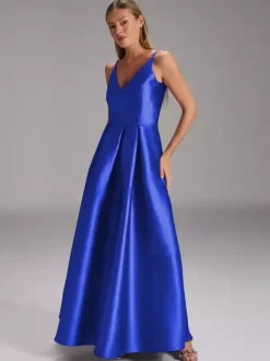 Robe de soirée pour mère de la mariée col en v sans manches robe de bal plissée robes d'invitées de mariage