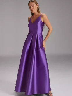 Robe de soirée pour mère de la mariée col en v sans manches robe de bal plissée robes d'invitées de mariage