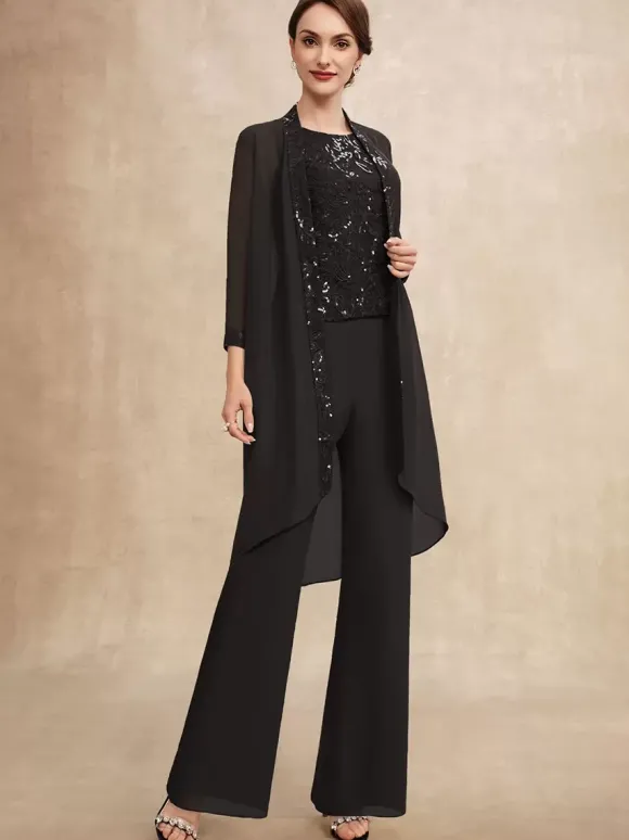 Robe de soirée pour mère de la mariée col bijou sans manches deux pièces paillettes robes d'invitées pour mariage