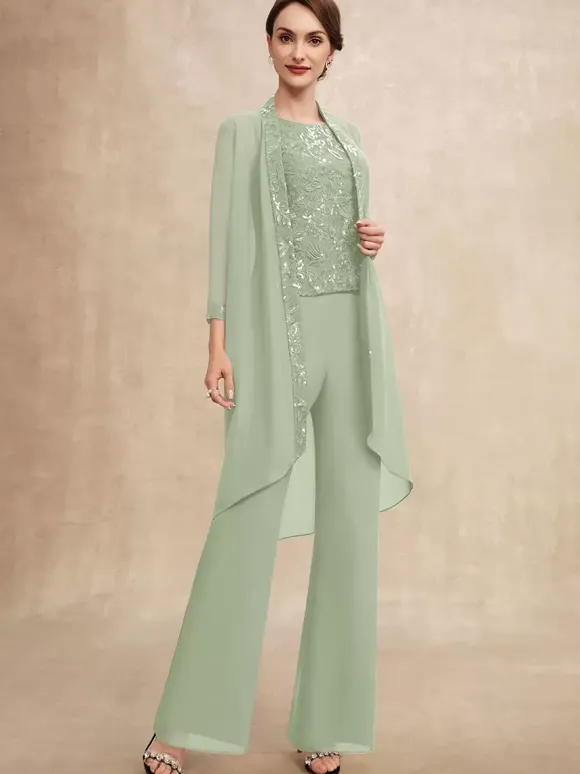 Robe de soirée pour mère de la mariée col bijou sans manches deux pièces paillettes robes d'invitées pour mariage