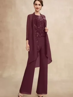 Robe de soirée pour mère de la mariée col bijou sans manches deux pièces paillettes robes d'invitées pour mariage