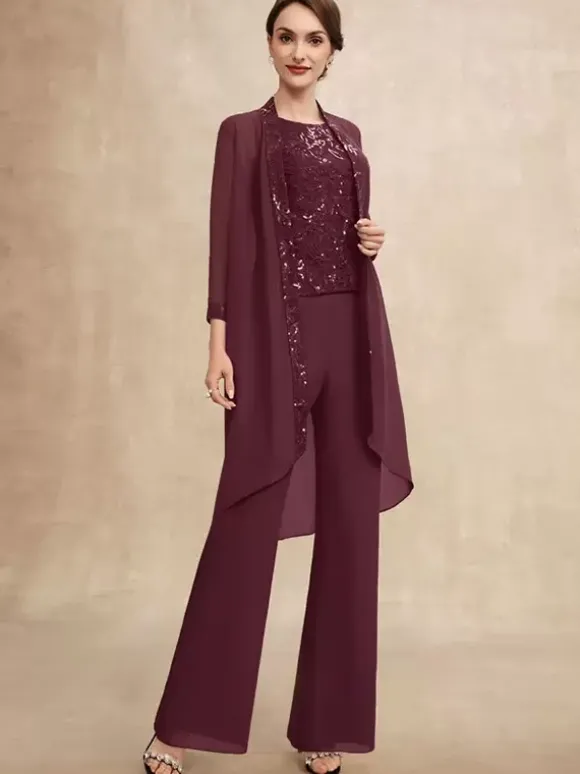 Robe de soirée pour mère de la mariée col bijou sans manches deux pièces paillettes robes d'invitées pour mariage