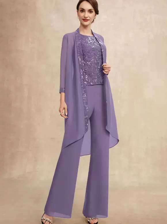 Robe de soirée pour mère de la mariée col bijou sans manches deux pièces paillettes robes d'invitées pour mariage