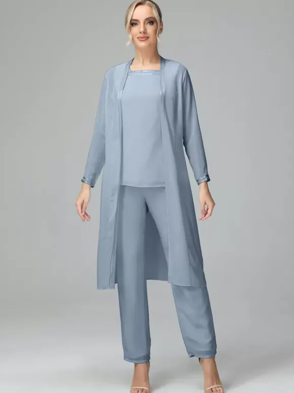 Robe de soirée pour mère de la mariée col carré manches longues deux pièces robes d'invitées de mariage