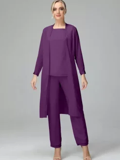 Robe de soirée pour mère de la mariée col carré manches longues deux pièces robes d'invitées de mariage