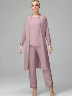 Robe de soirée pour mère de la mariée col carré manches longues deux pièces robes d'invitées de mariage