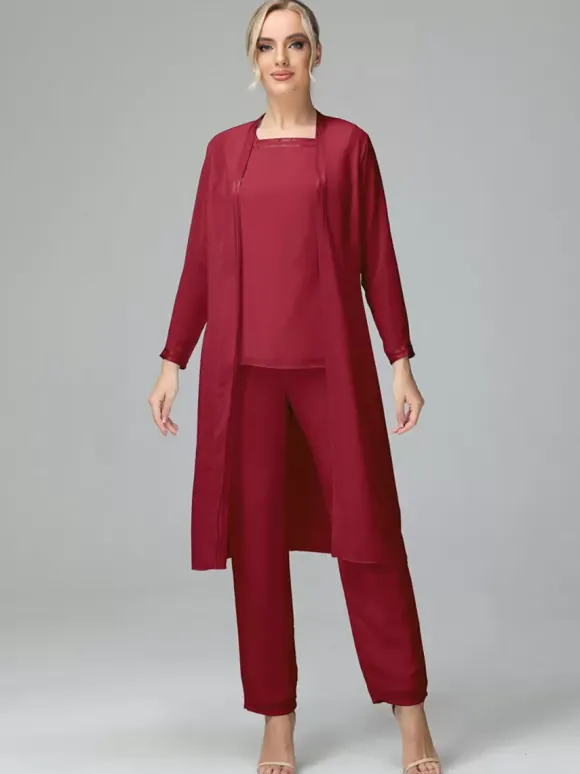 Robe de soirée pour mère de la mariée col carré manches longues deux pièces robes d'invitées de mariage