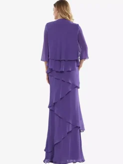 Robe de soirée pour mère de la mariée col en v sans manches ligne a à volants robes d'invitées de mariage