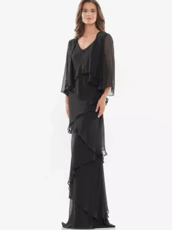 Robe de soirée pour mère de la mariée col en v sans manches ligne a à volants robes d'invitées de mariage