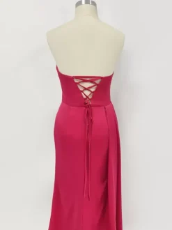 Robe de soirée robe cocktail mariage en satin bustier sans manche jupe fendue