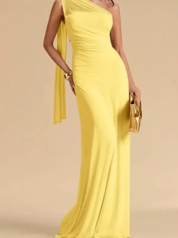 Robe de soirée robe de bal décolleté travaillé mousseline avec traîne plissée robe de concours de beauté