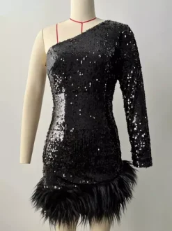 Robe De Soirée Robe Semi-formelle Noire À Col Manche Longue