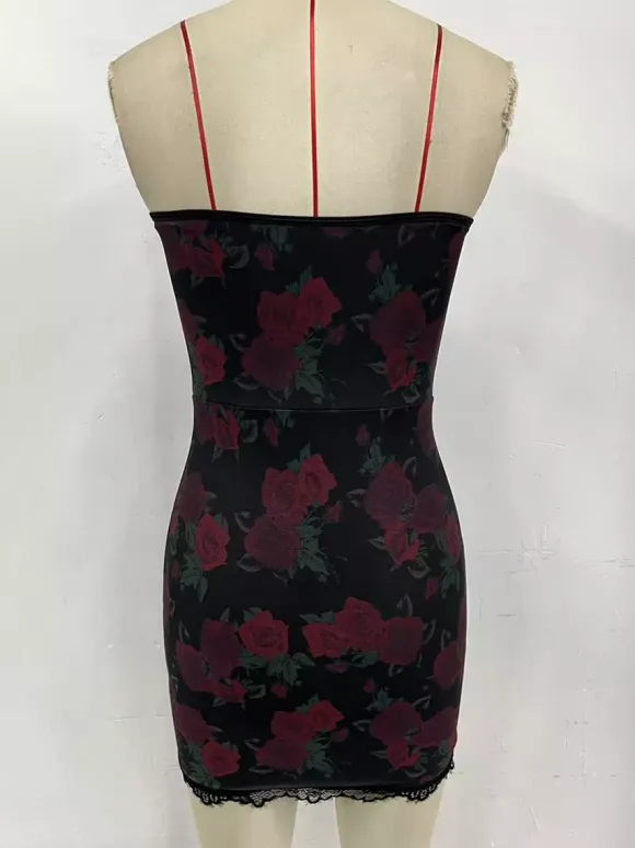 Robe de soirée rouge imprimé léopard sans manches et bustier sculptant