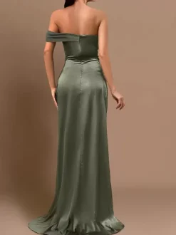 Robe de soirée sirène en Satin tissé élastique sans bretelles avec traîne fendue sur le devant robes de soirée sociale