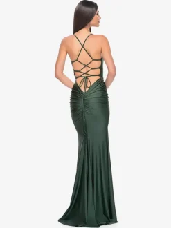 Robe de soirée sirène en tissu satiné col en V avec traîne robes de soirée formelles