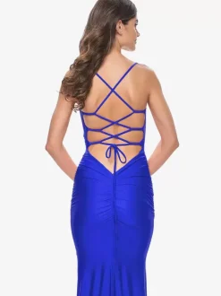Robe de soirée sirène en tissu satiné col en V avec traîne robes de soirée formelles