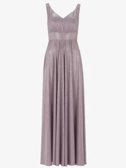Robe de soirée trapèze à col en V et longueur au sol avec ceinture
