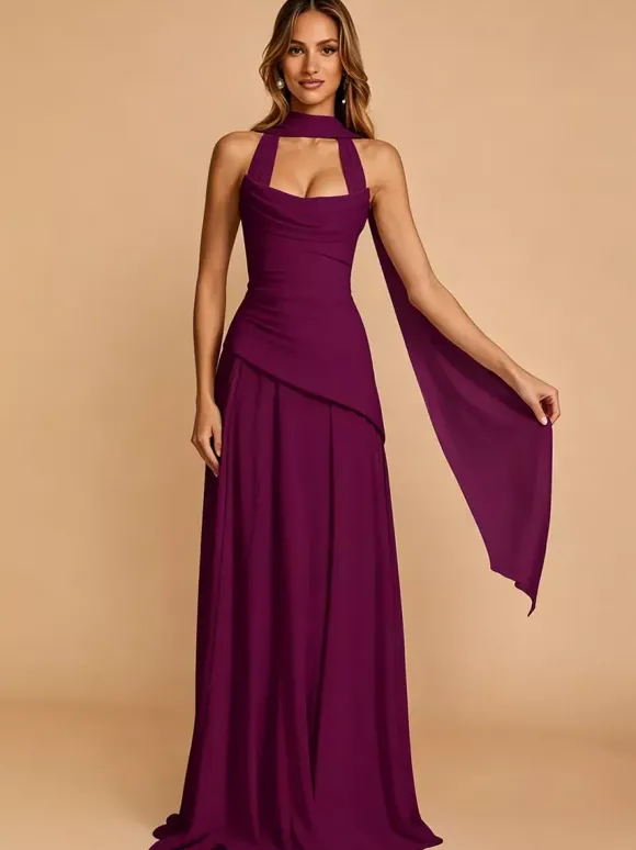 Robe de soirée trapèze bustier en mousseline avec traîne plissée robe de concours de beauté