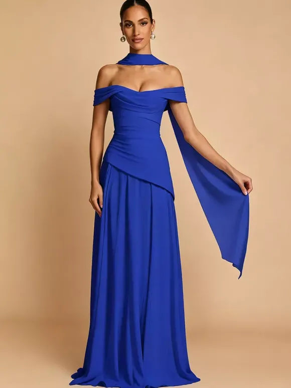 Robe de soirée trapèze bustier en mousseline avec traîne plissée robe de concours de beauté